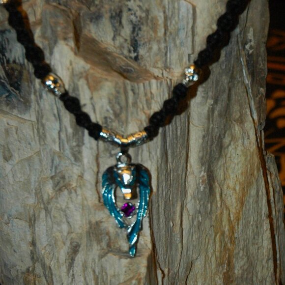 Blue Glow-In-The-Dark Wolf Skull Accent on 22 1/4" Handmade Black Hemp Necklace - Picture 5 of 6